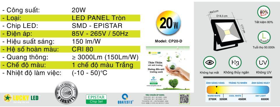 Lucky Led - Đèn Pha Led COB 20W Ánh Sáng Trắng