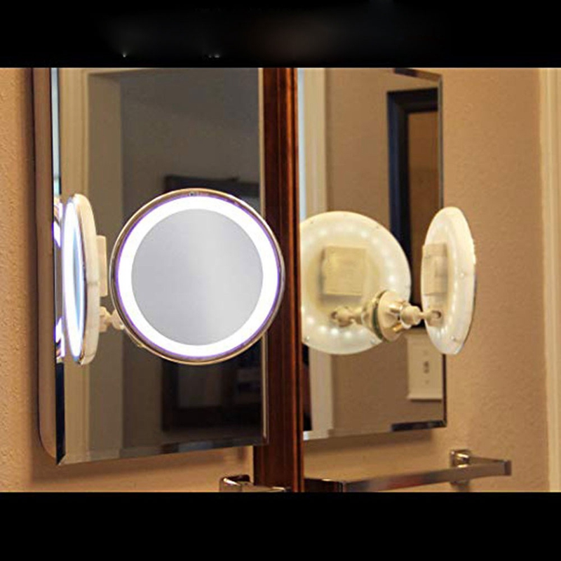 Makeup Vanity Mirror Portable with LED Light Suction Cup 360° Rotating Makeup Glass Home Desktop Bathroom Travel