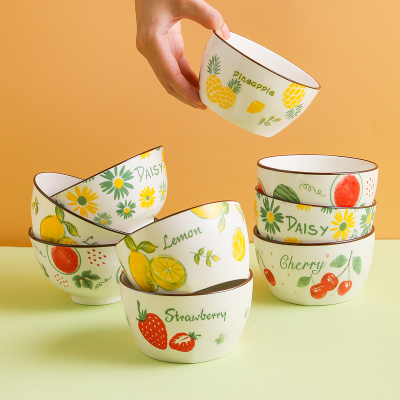 [HCM]Chén Bát Ăn Cơm Bằng Sứ Hình Hoa Cúc Dâu Tây Cherry