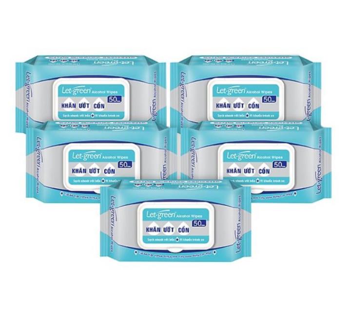 Combo 5 bịch khăn Ướt Cồn Let-Green loại 50 miếng