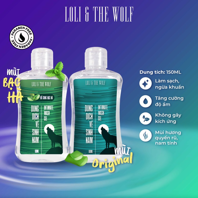 Dung dịch vệ sinh nam giới Loli & The Wolf dạng gel thành phần tự nhiên dịu nhẹ cho vùng kín nam - chai 80ml