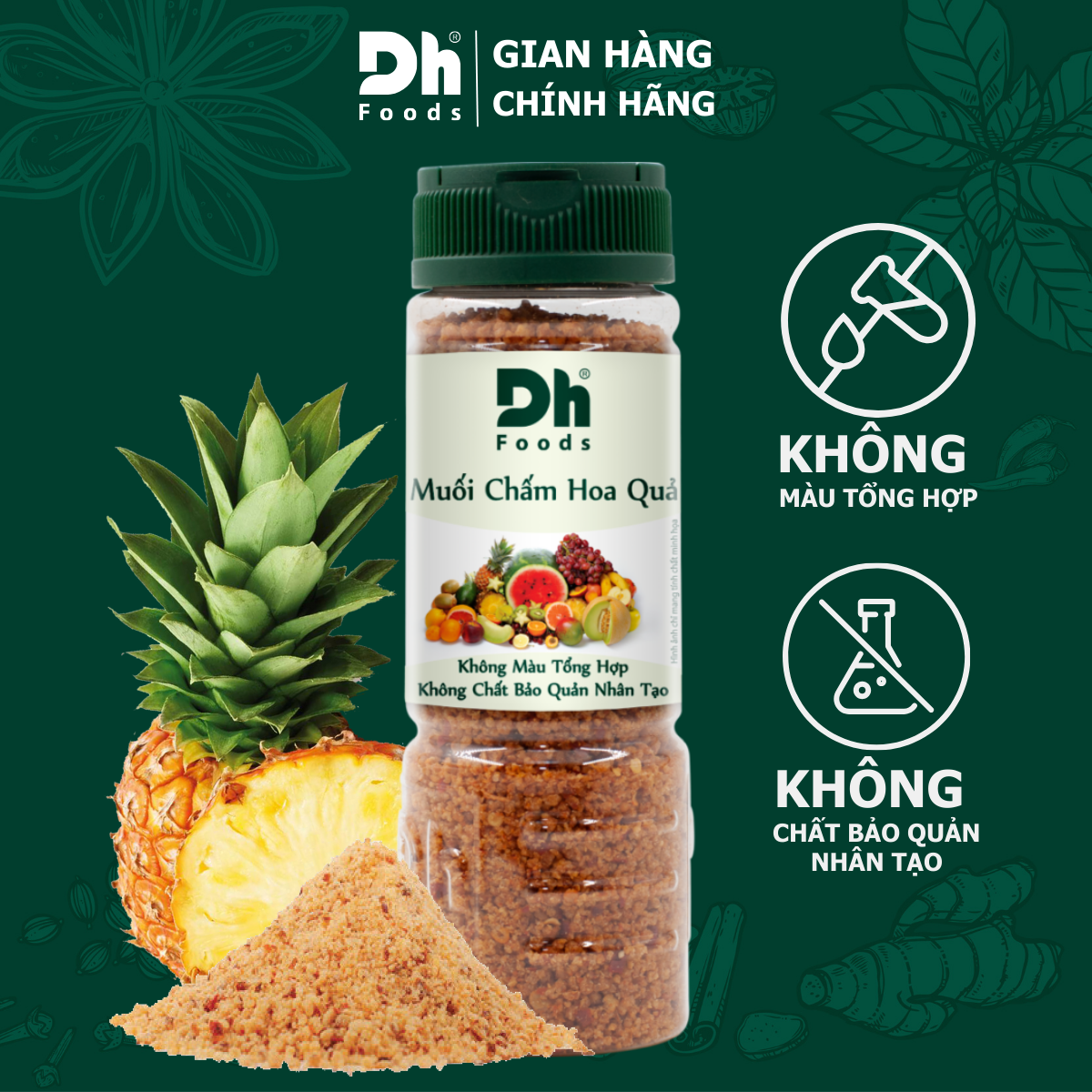 Bộ Muối Chấm Tây Ninh Dh Foods hũ lớn 120/110gr - Muối Tôm, Muối Ớt, Muối Tiêu, Muối Sấy - Dùng Chấm hoa quả, Ướp thịt cá và Gia Vị Nấu Ăn