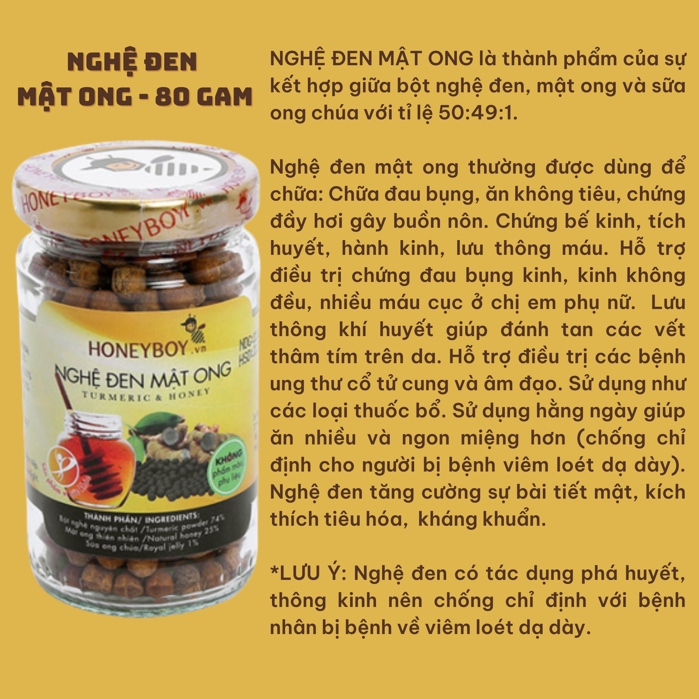 Nghệ đen mật ong Honeyboy 80g