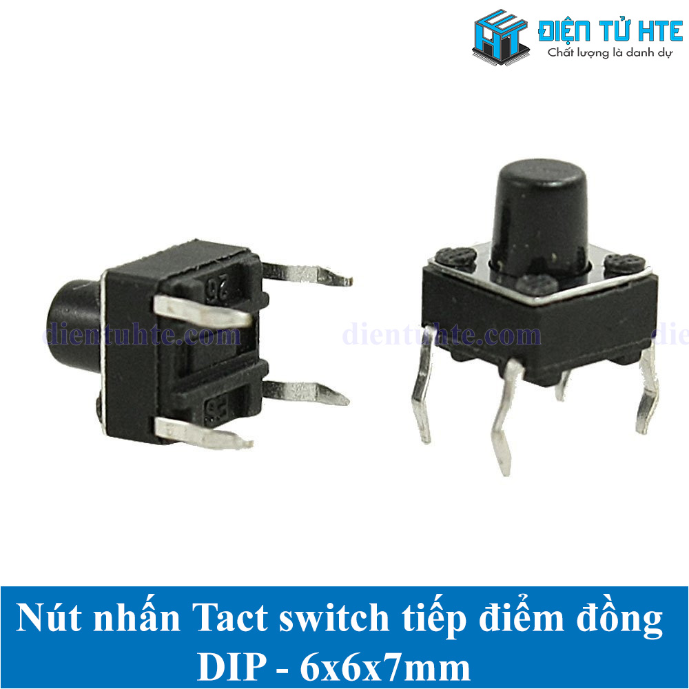 Nút nhấn 4 chân cắm DIP tiếp điểm đồng 6x6 (Gói 20 cái)