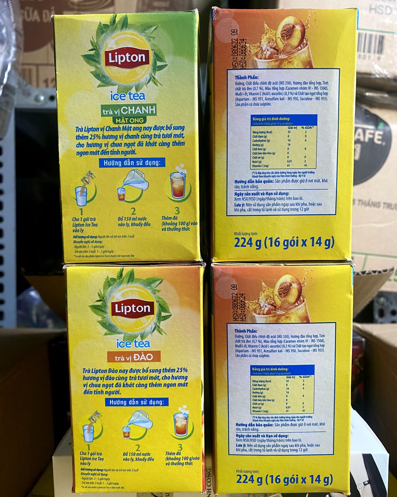 Trà Lipton hòa tan vị Chanh - Đào 224g(16 gói x 14g)