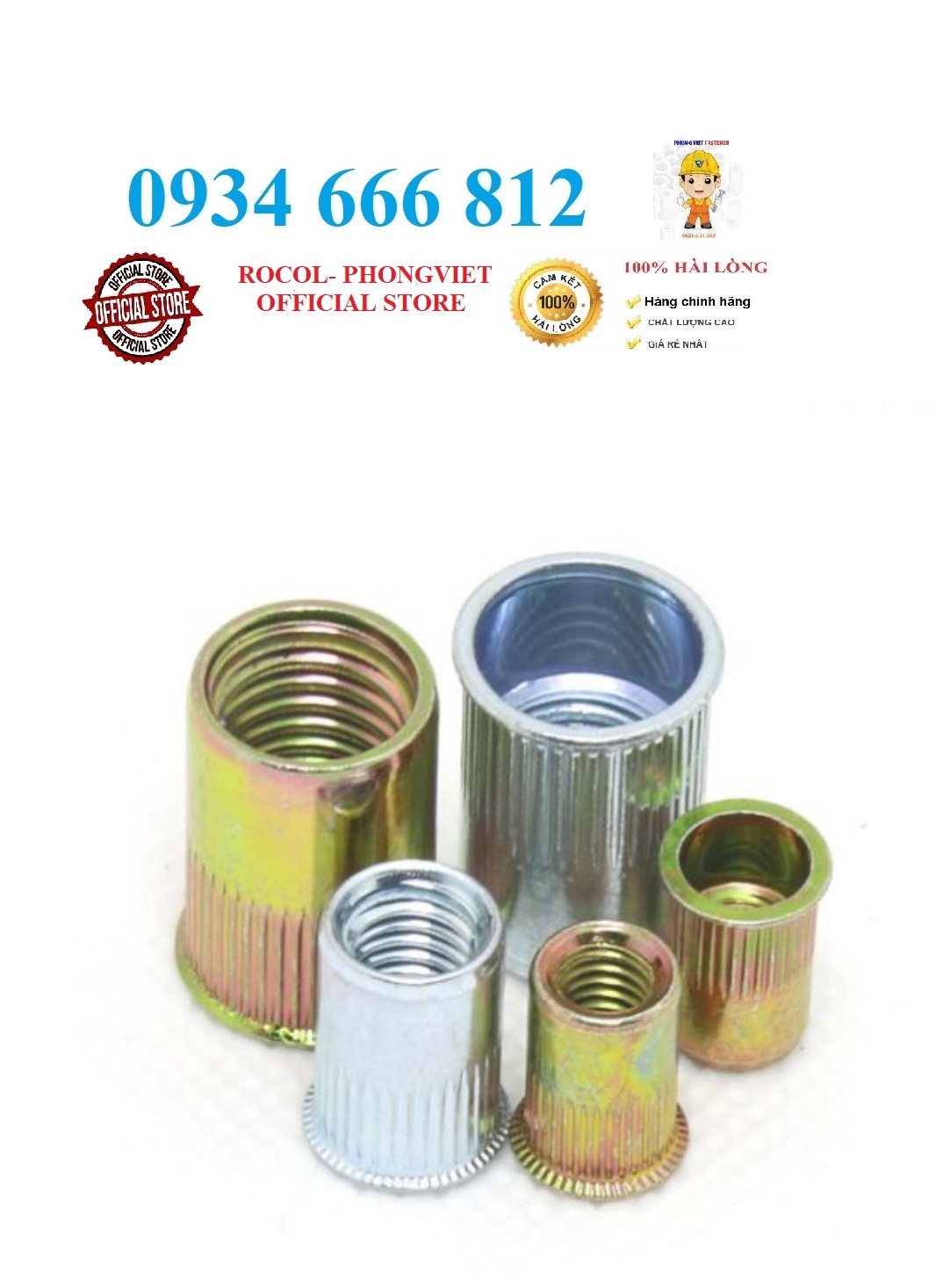 Set 10 cái ốc tán rút chân nhỏ M4, M5,M6,M8 thép mạ