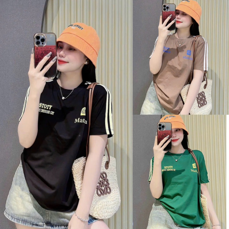 Áo thun cotton Thái nữ dáng vừa phối sọc tay ( Mã THÁI @ )
