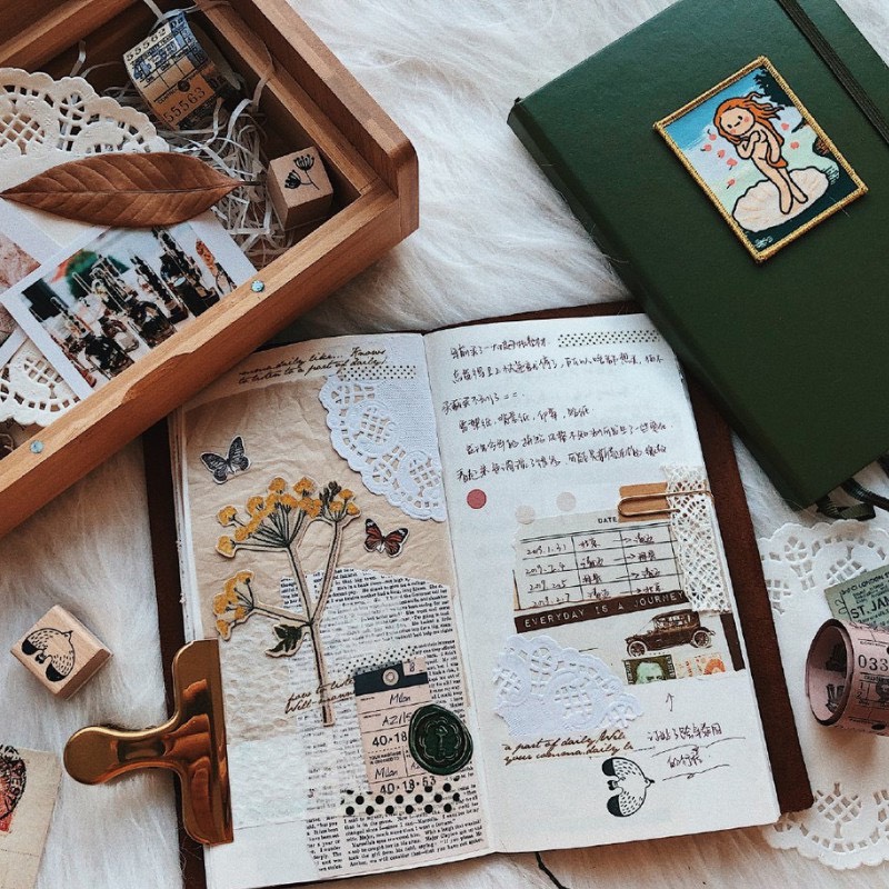 Set 20 giấy ren làm bullet journal, trang trí sổ vintage