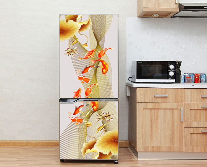 [HCM]Decal dán trang trí tủ lạnh - Hoa sen Cá chép- Chất liệu cao cấp