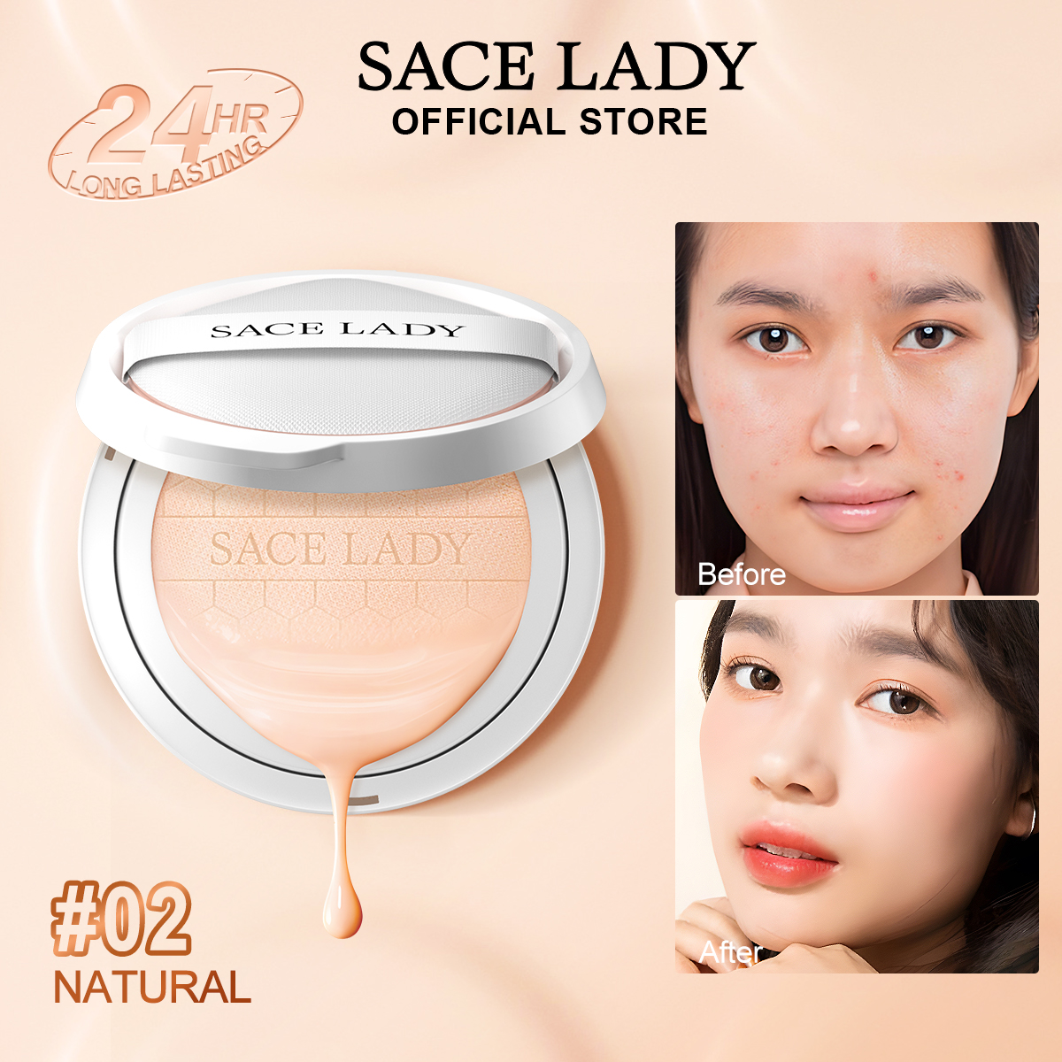 [MUA 1 CUSHION TẶNG 1 LÕI THAY THẾ] Phấn nước BB Cushion SACE LADY Long  Wear Chống thấm nước BB Foundation Natural Matte Perfect Oil Control with  SPF 30 +, 10g | Lazada.vn