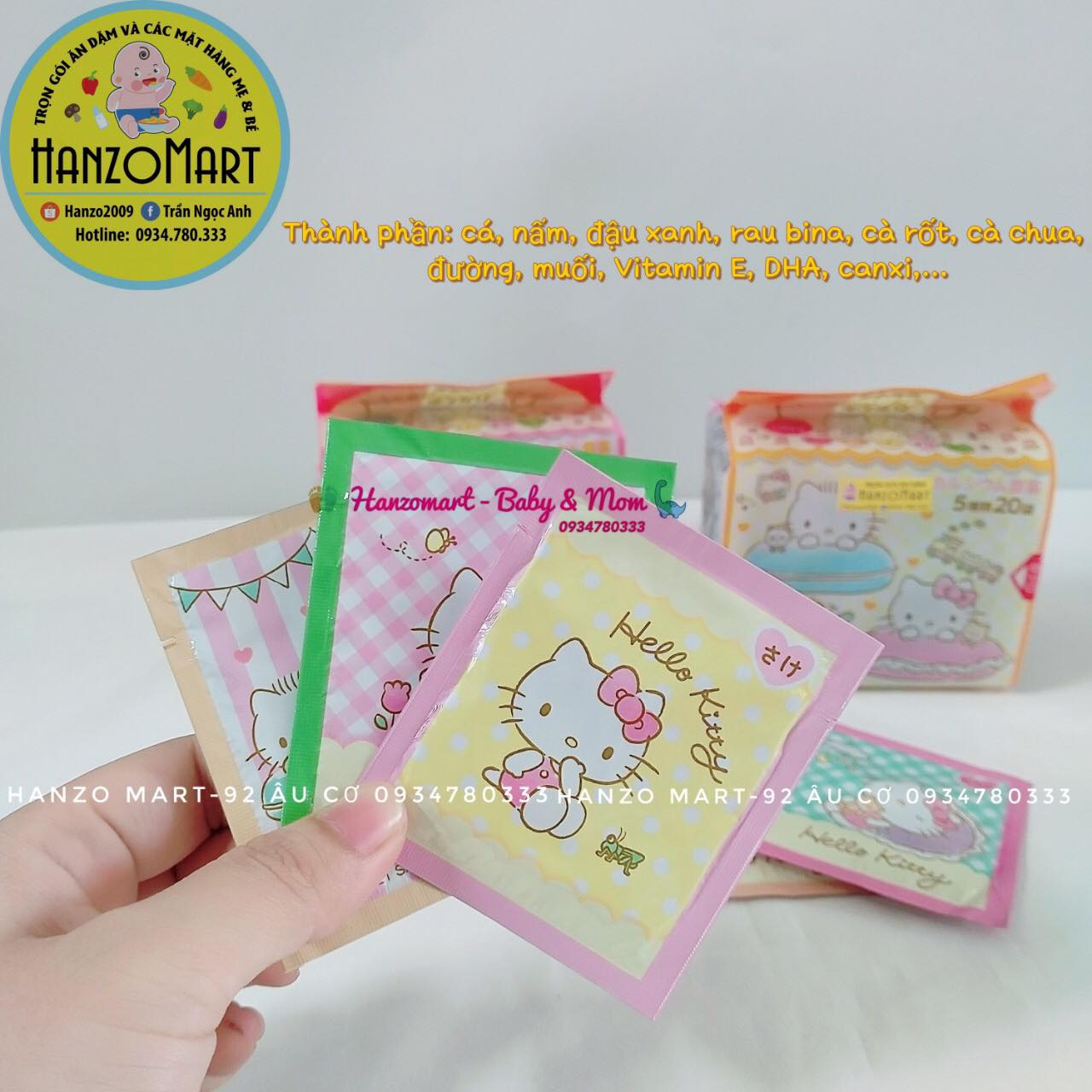 Gia vị rắc cơm cho bé ăn dặm Hello Kitty ( 20 gói 5 vị)