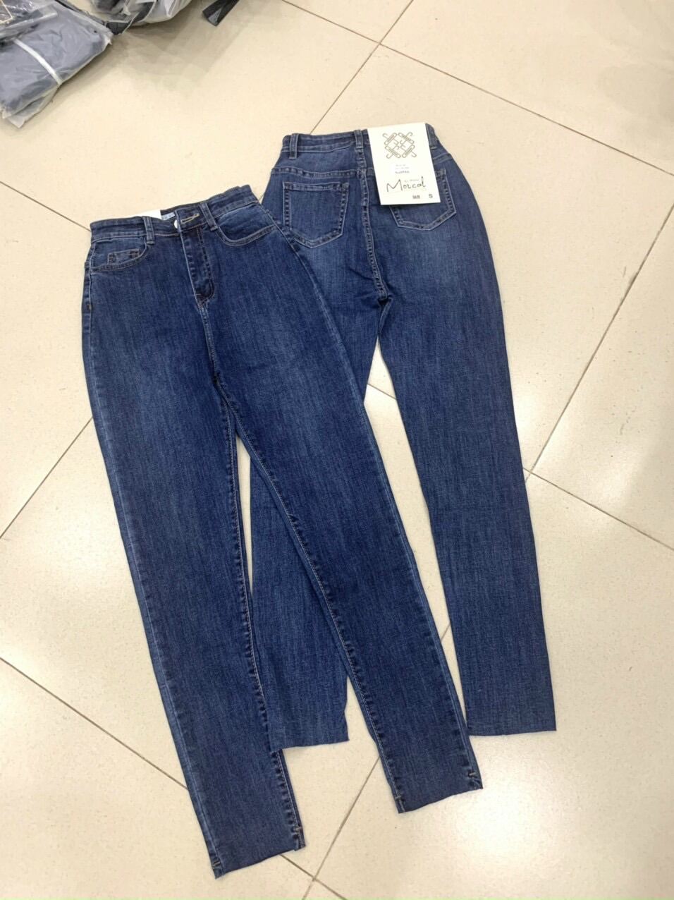 Quần Jeans Dài Lưng Cao Co Giãn Trơn
