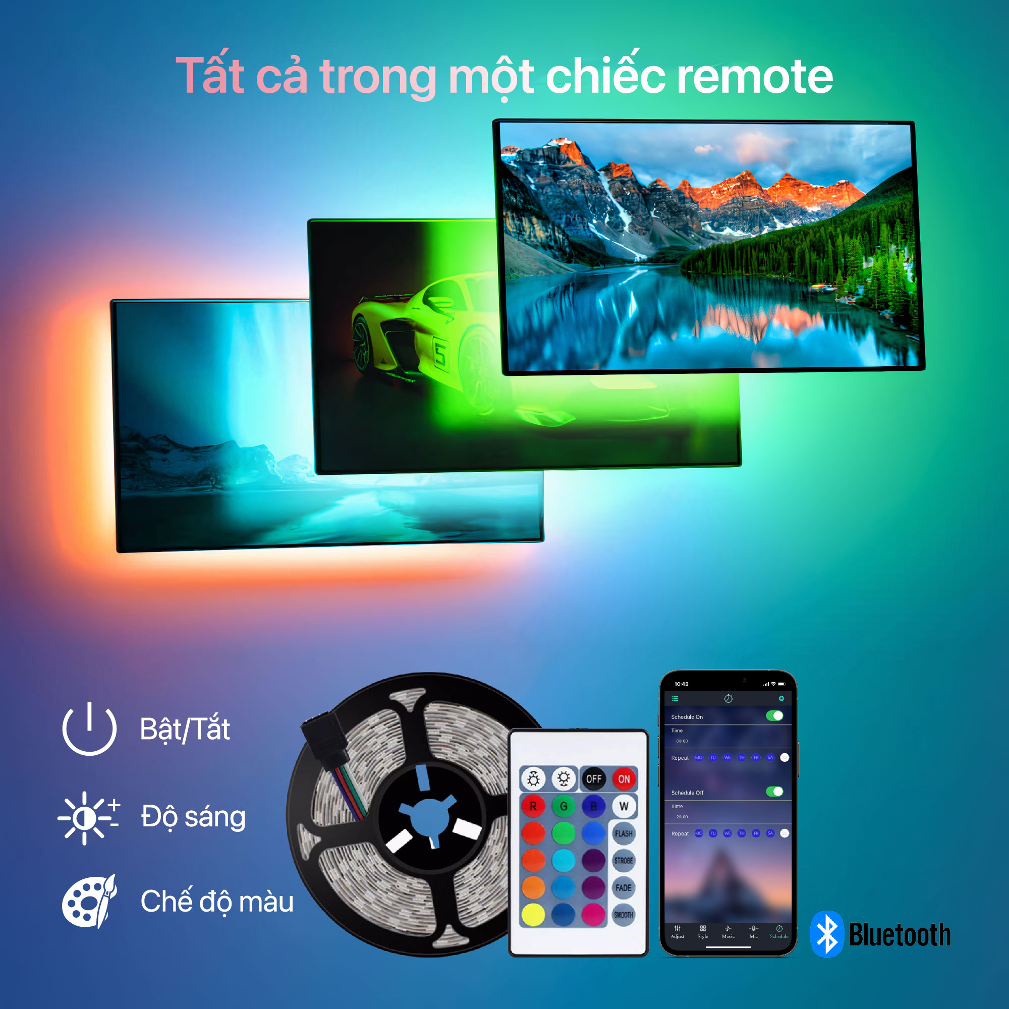 Đèn led dây trang trí phòng ngủ bluetooth điều khiển điện thoại decor phòng ngủ 0.5M 1M 3M 5M đèn sáng 16 triệu màu sử dụng điện 5V đèn led dây dán tường trang trí nhà, giáng sinh, lễ tết Pingron