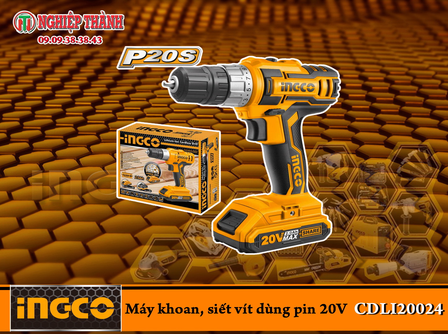 Máy khoan, siết vít Pin 20v Ingco CDLI20024