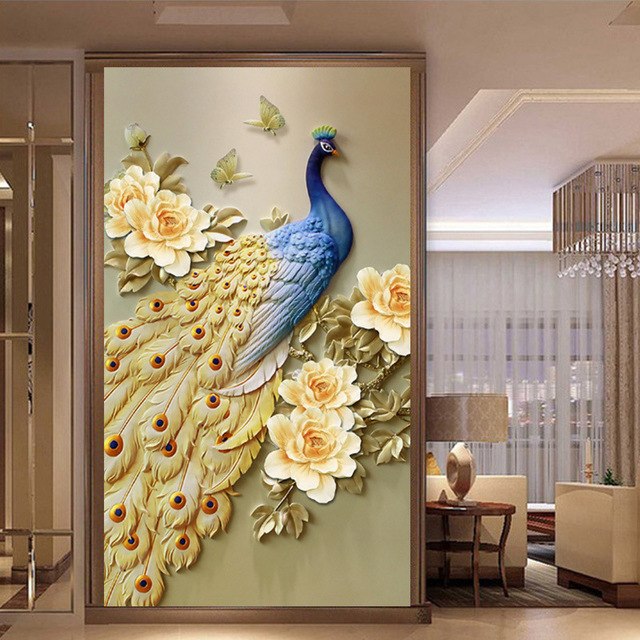 Tranh dán tường trang trí tường chim công SN55