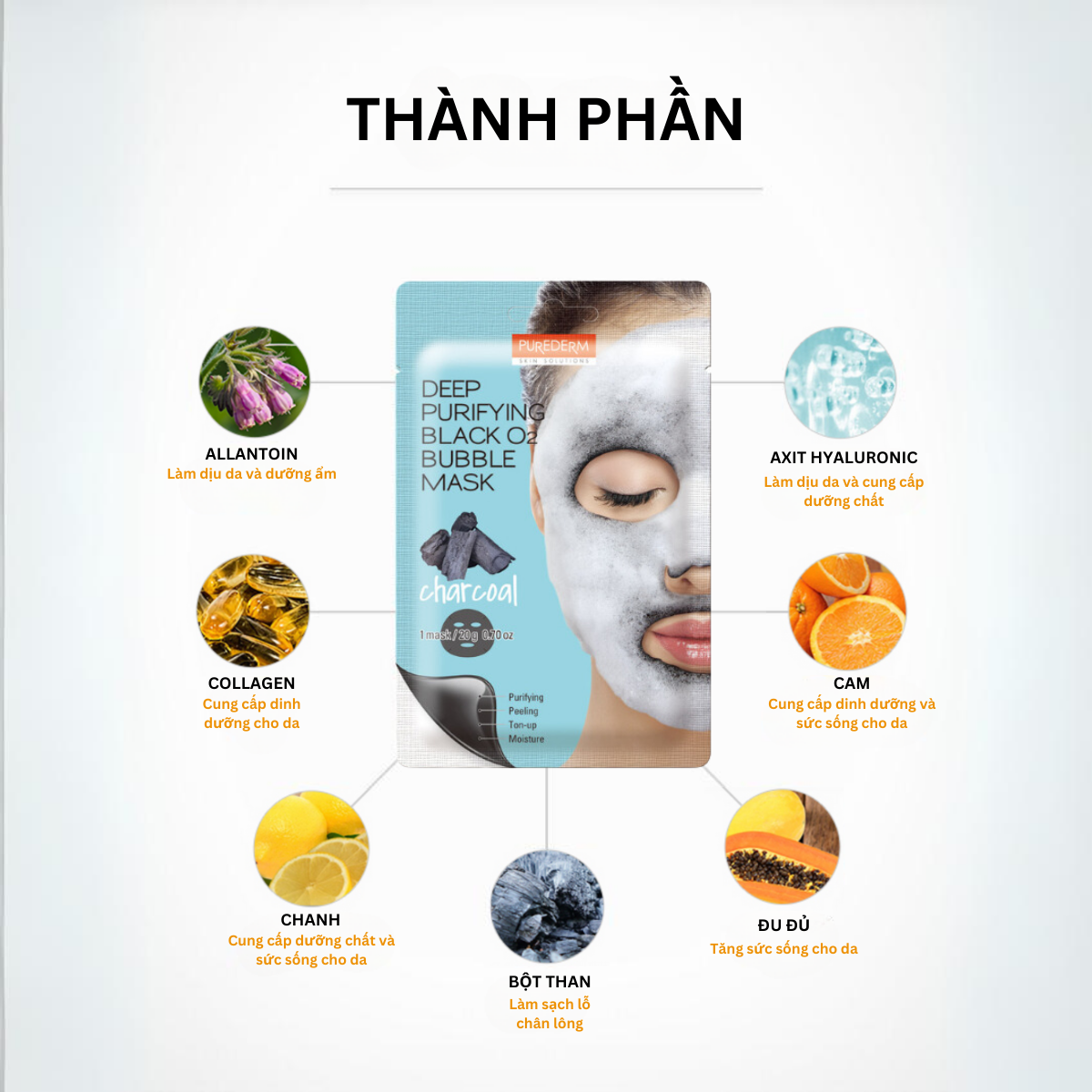 Purederm Mặt nạ sủi bọt than hoạt tính làm sạch da