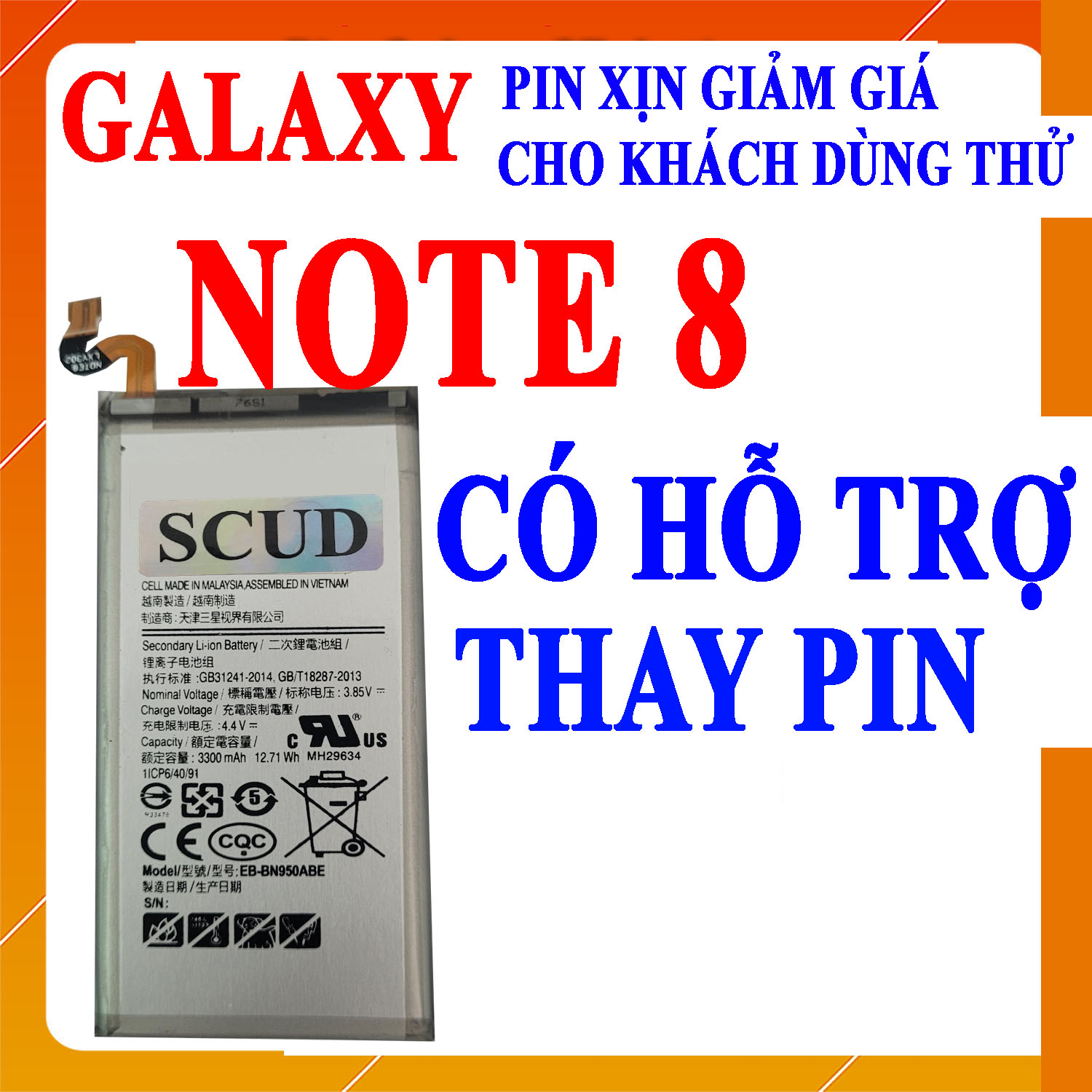 Pin Scud cho Samsung Galaxy Note 8 EB-BN950ABE dung lượng 3300mAh (Trắng)