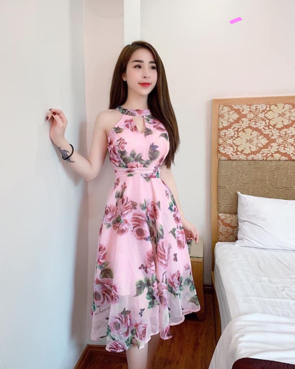 [HCM]Đầm voan hoa cổ yếm cao cấp cực xinh