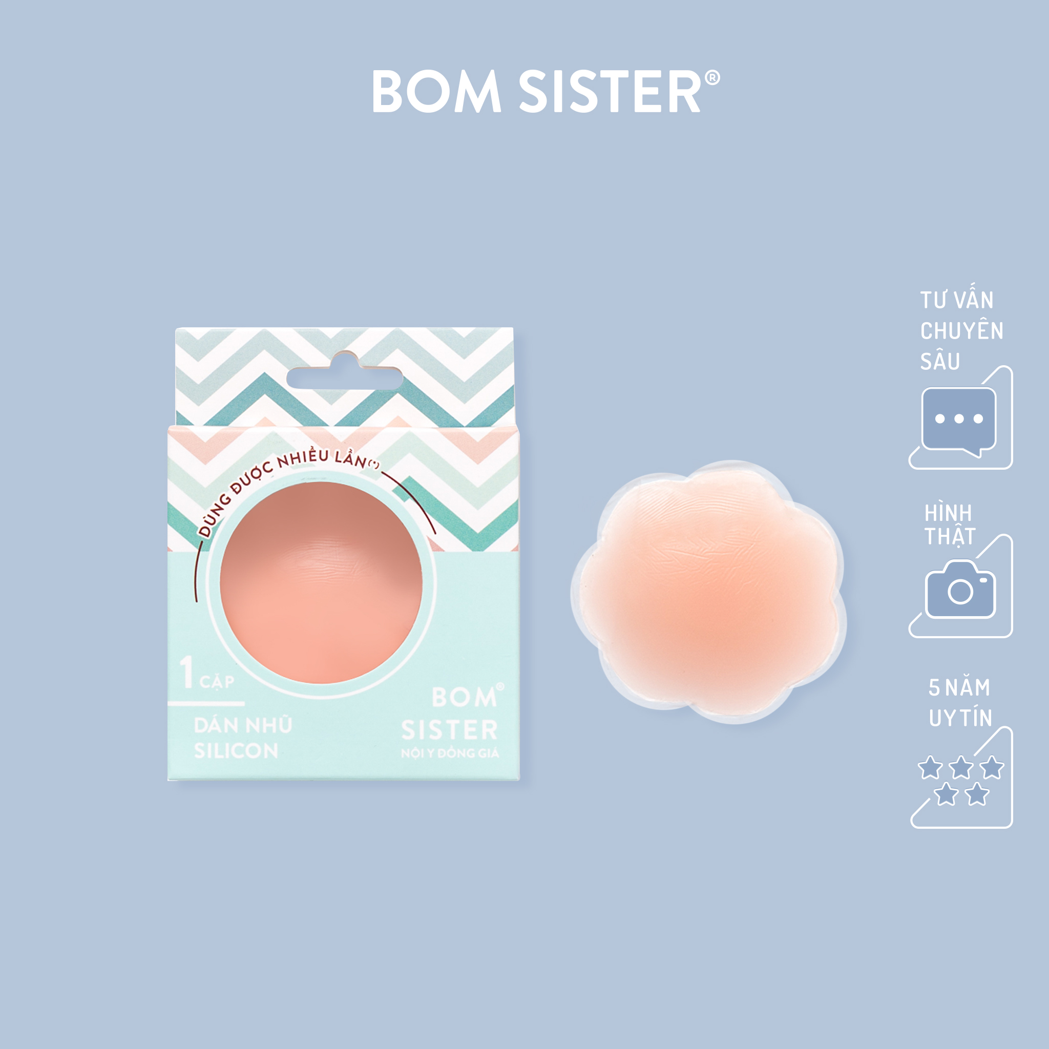 1 Cặp dán nhũ silicon hình hoa màu da BOM SISTER D014