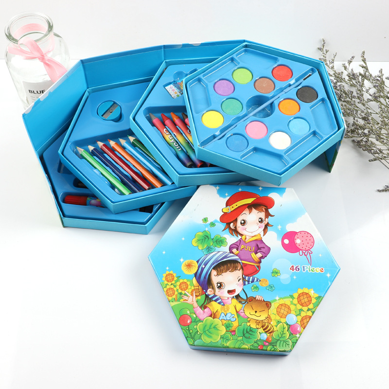 Hộp Bút Chì Màu hộp màu xốp 4 Tầng Xoay Có 46 Màu