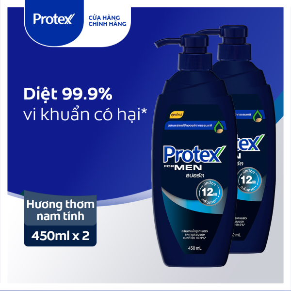 Bộ 2 Sữa tắm diệt 99.9% vi khuẩn Protex For Men Sport dành cho nam 450ml/chai