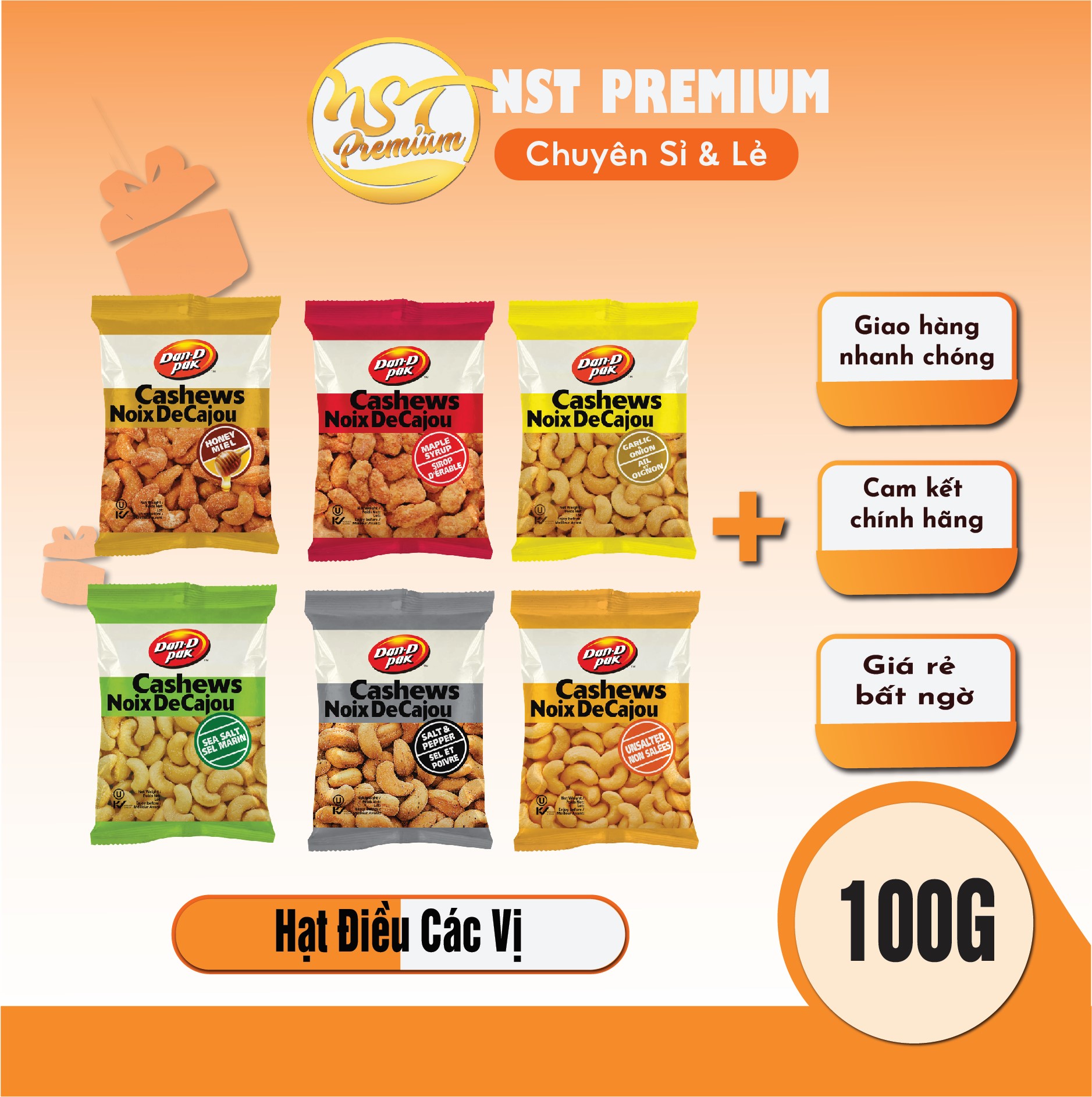 Hạt Điều Các Vị 100g Dan D Pak
