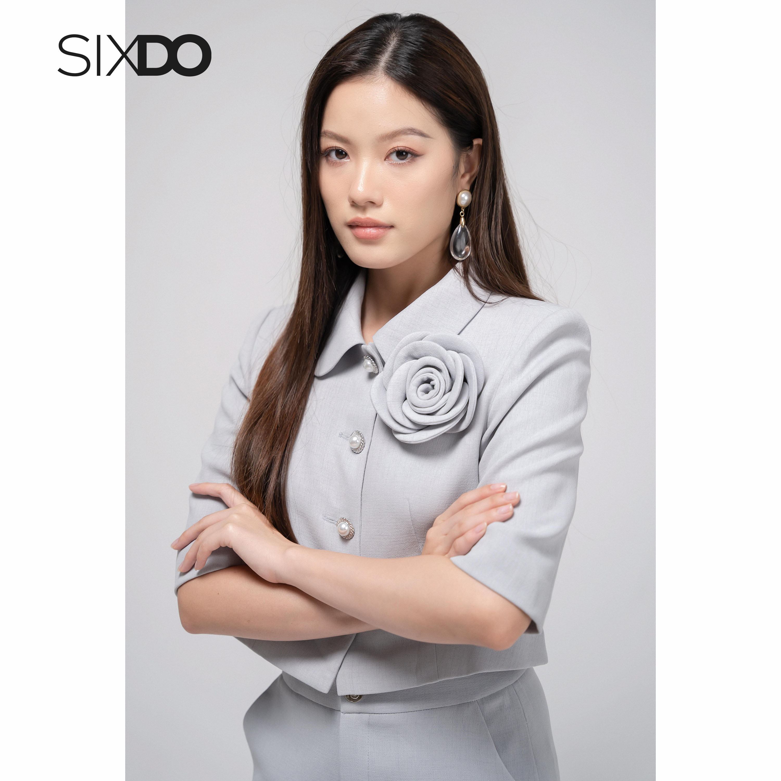 Áo Vest nữ xám dáng lửng thời trang SIXDO