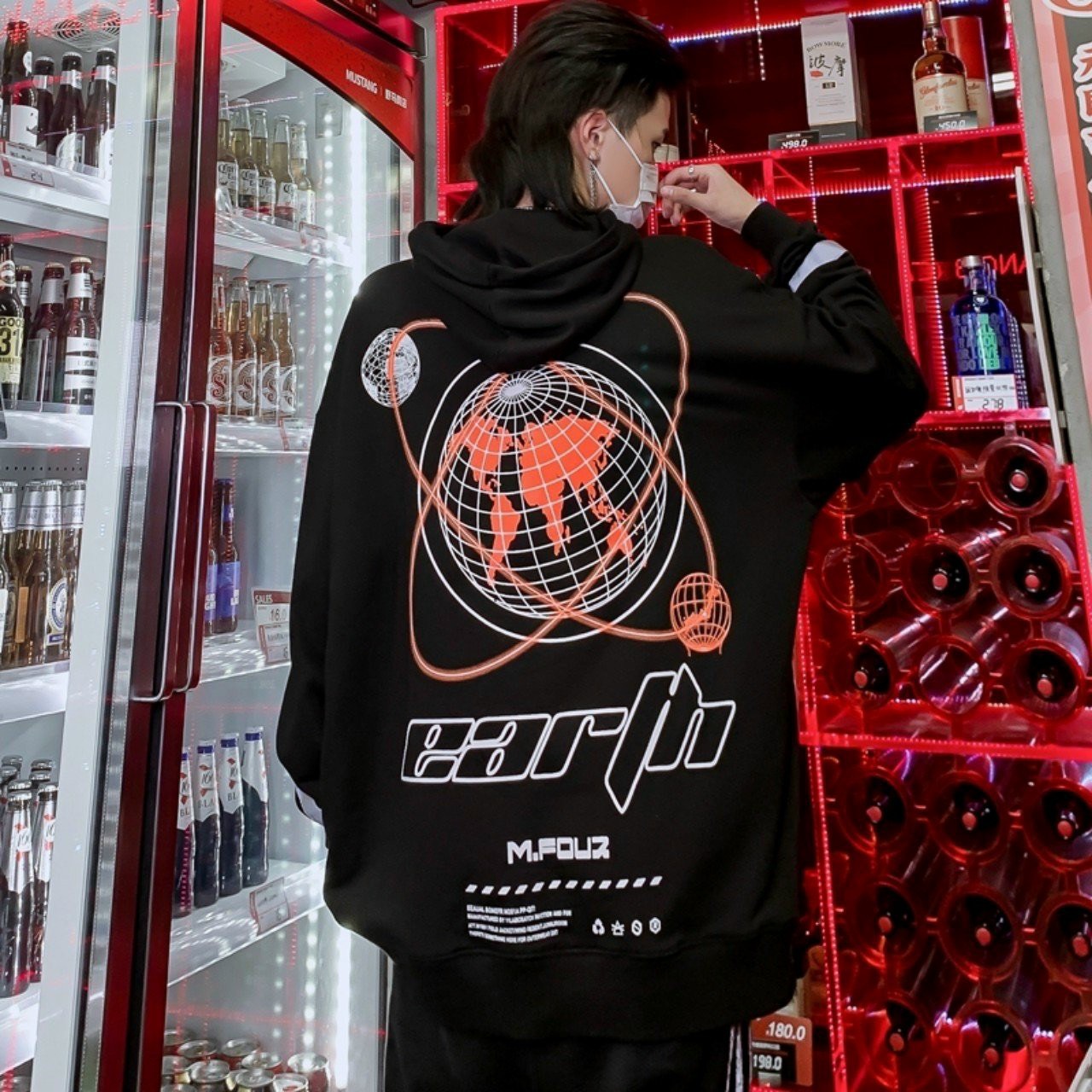 [HCM]Áo Hoodie Nam Nữ Phản Quang In Họa Tiết Hình Cầu Siêu Đẹp Form To Rộng - BLK