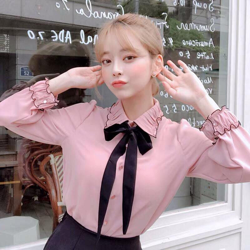 Áo Sơmi Voan Tay Dài Phối Nơ Cổ Công Sở, Tiểu Thư TTS0345