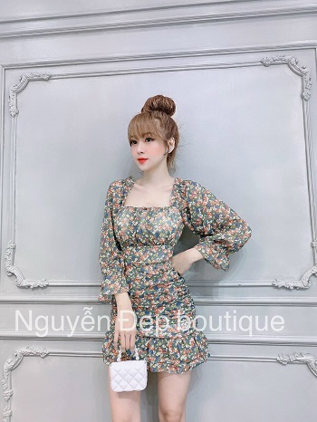 [HCM]đầm lụa hoa đuôi cá tay dài thời trang siêu xinh