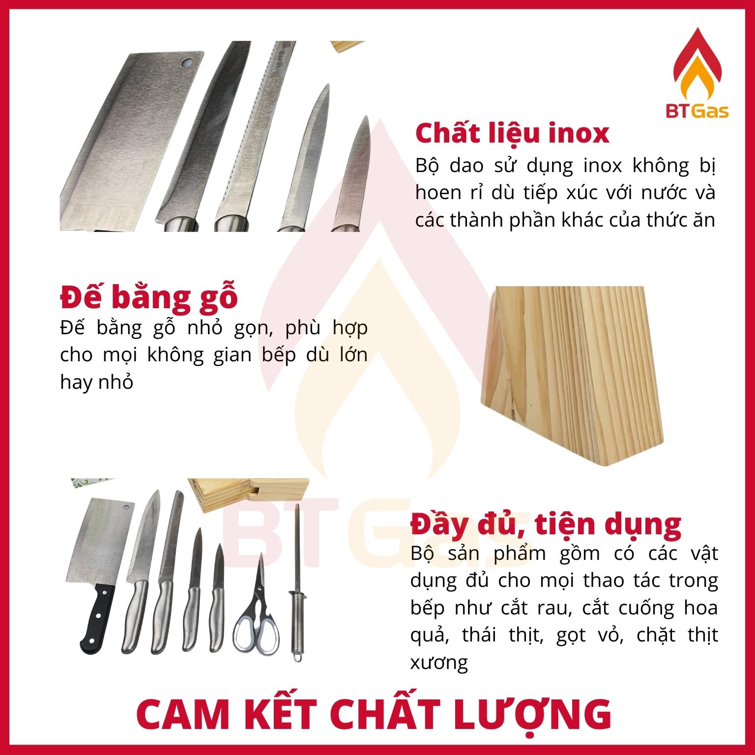 Bộ dao Inox Fimex 8 món (5 dao, 1 kéo, 1 thanh mài dao, 1 giá để dao) FI-017