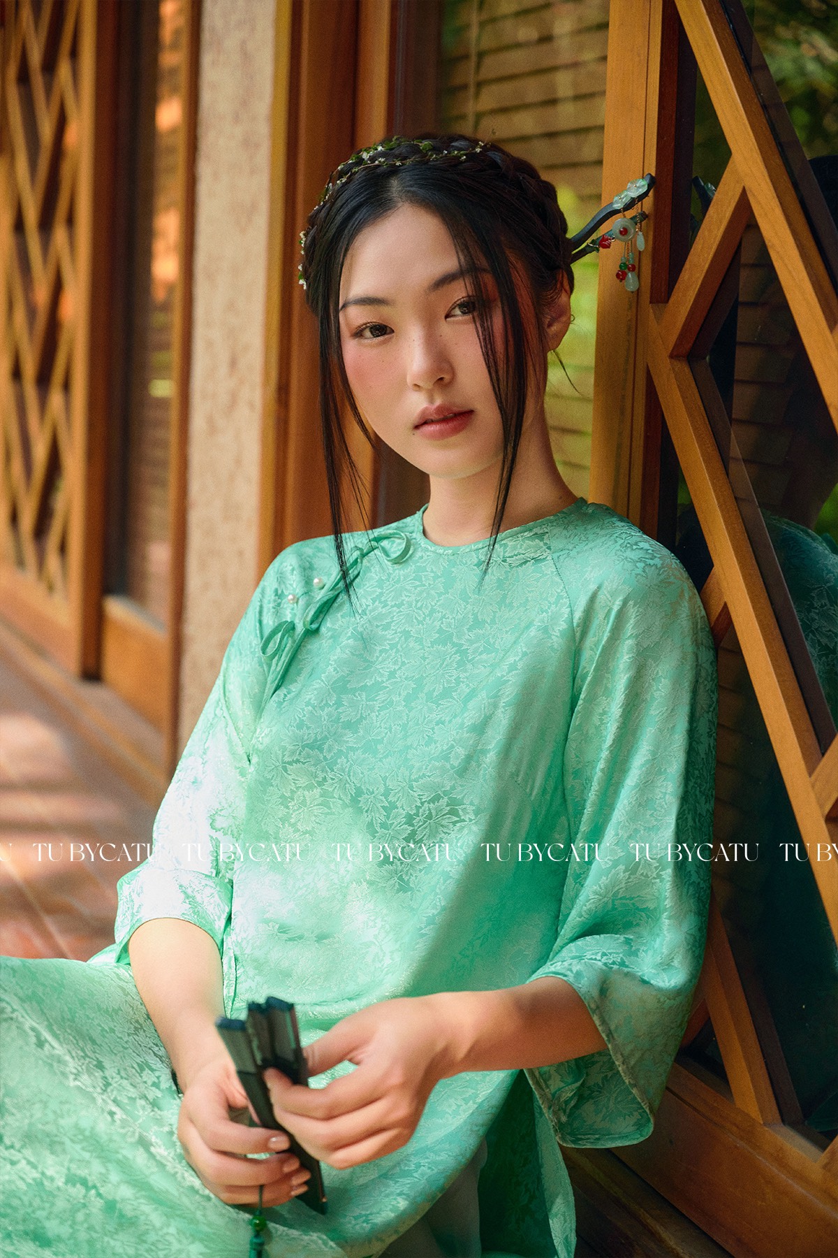 TUBYCATU | Áo Dài Gấm Lục Lam (KHÔNG KÈM QUẦN)