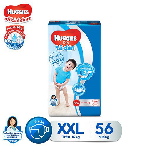 Tã dán Huggies Dry Super Jumbo M76/L68/XL62/XXL56