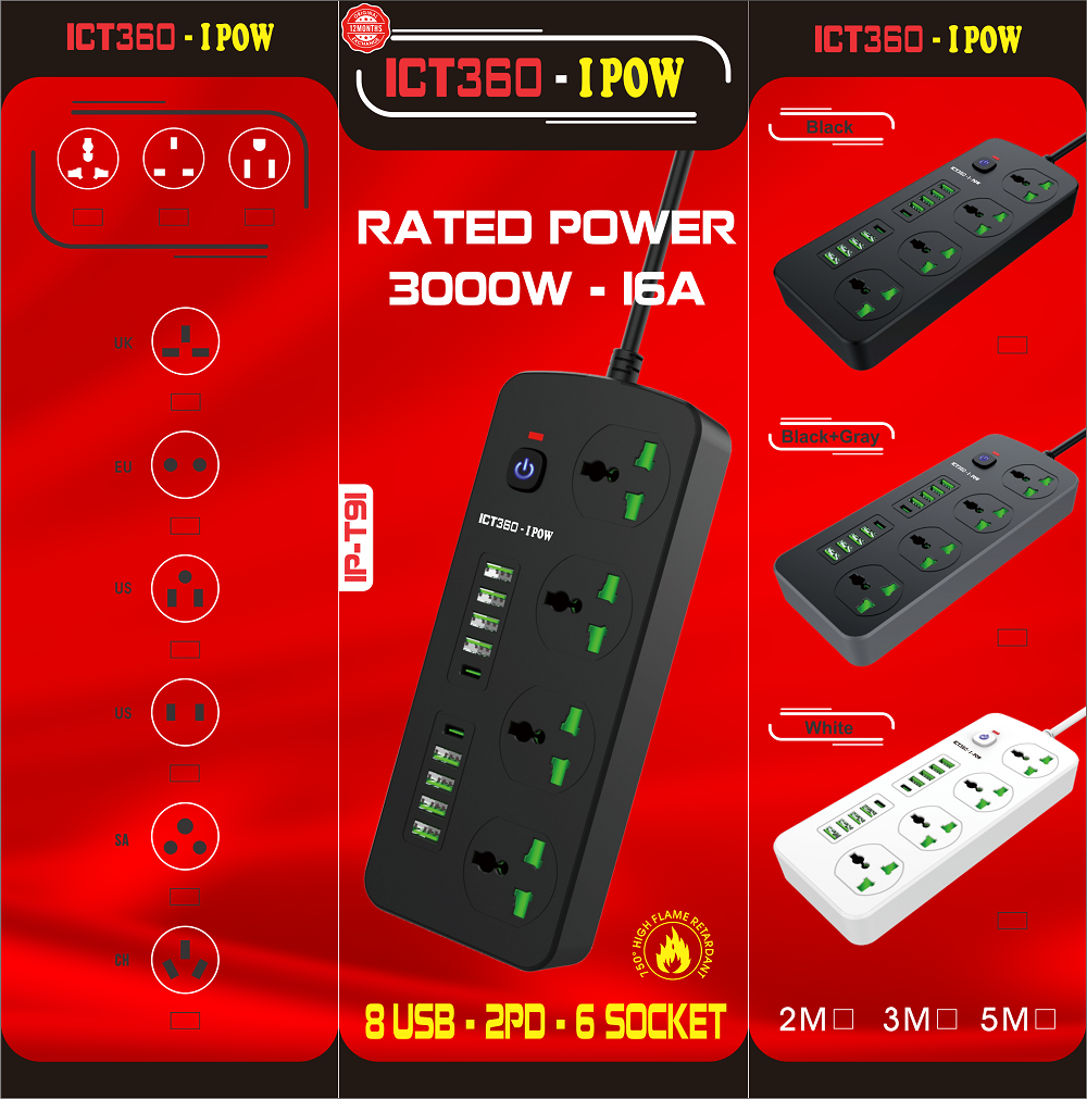 Ổ điện thông minh IPow ( 8 Cổng USb, 2 Cổng PD, 4 Cổng AC)