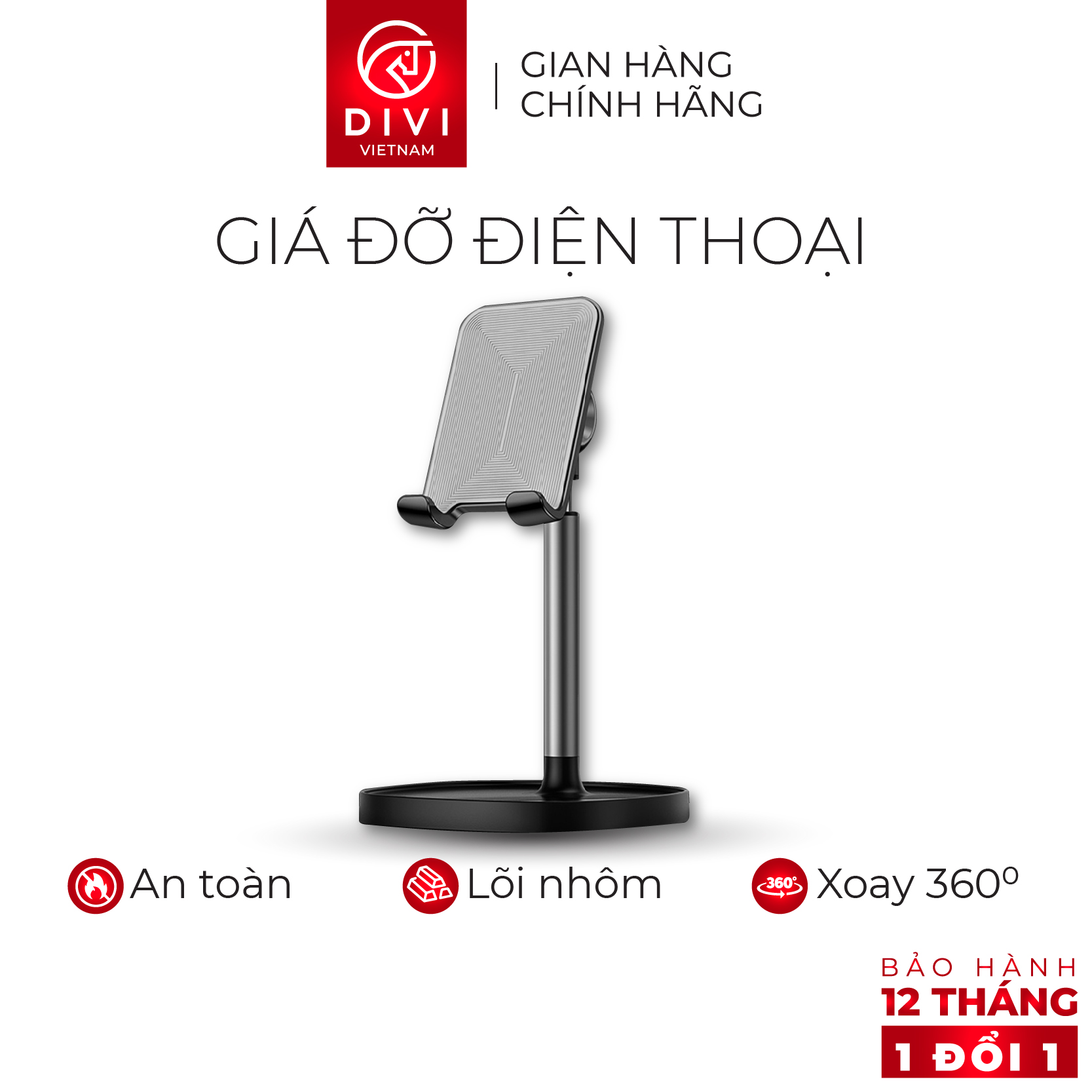 Giá đỡ điện thoại để bàn DIVI E757 - Xoay độ khung gấp gọn