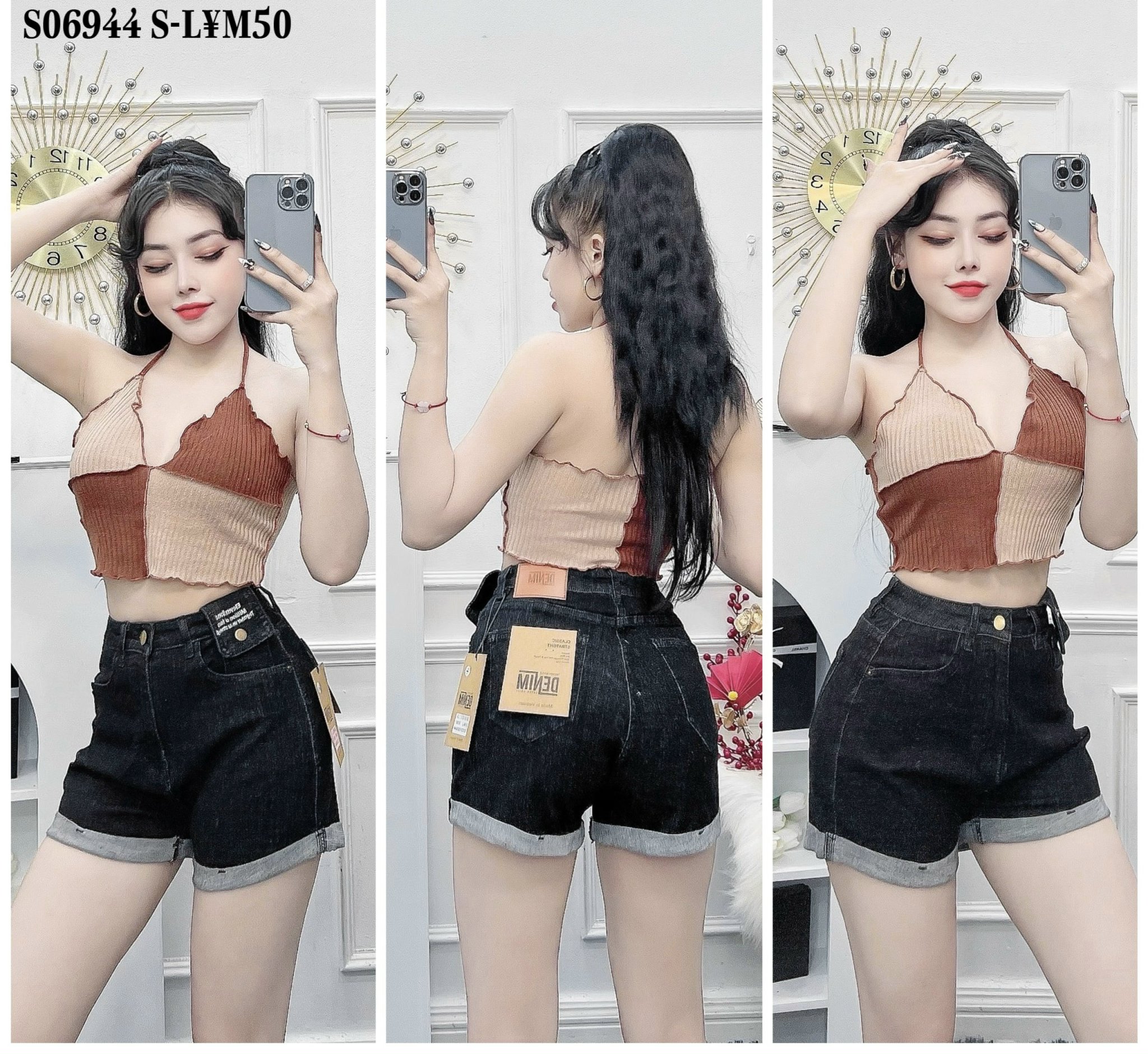 Quần short jeans nữ cạp cao |S0964