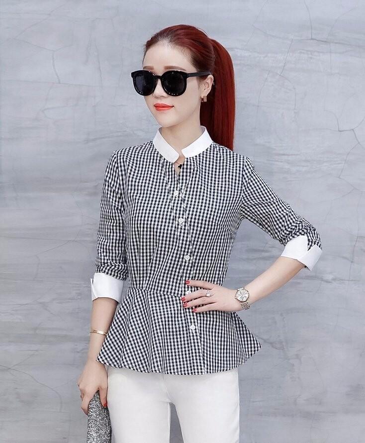 [HCM]Áo kiểu sọc caro peplum