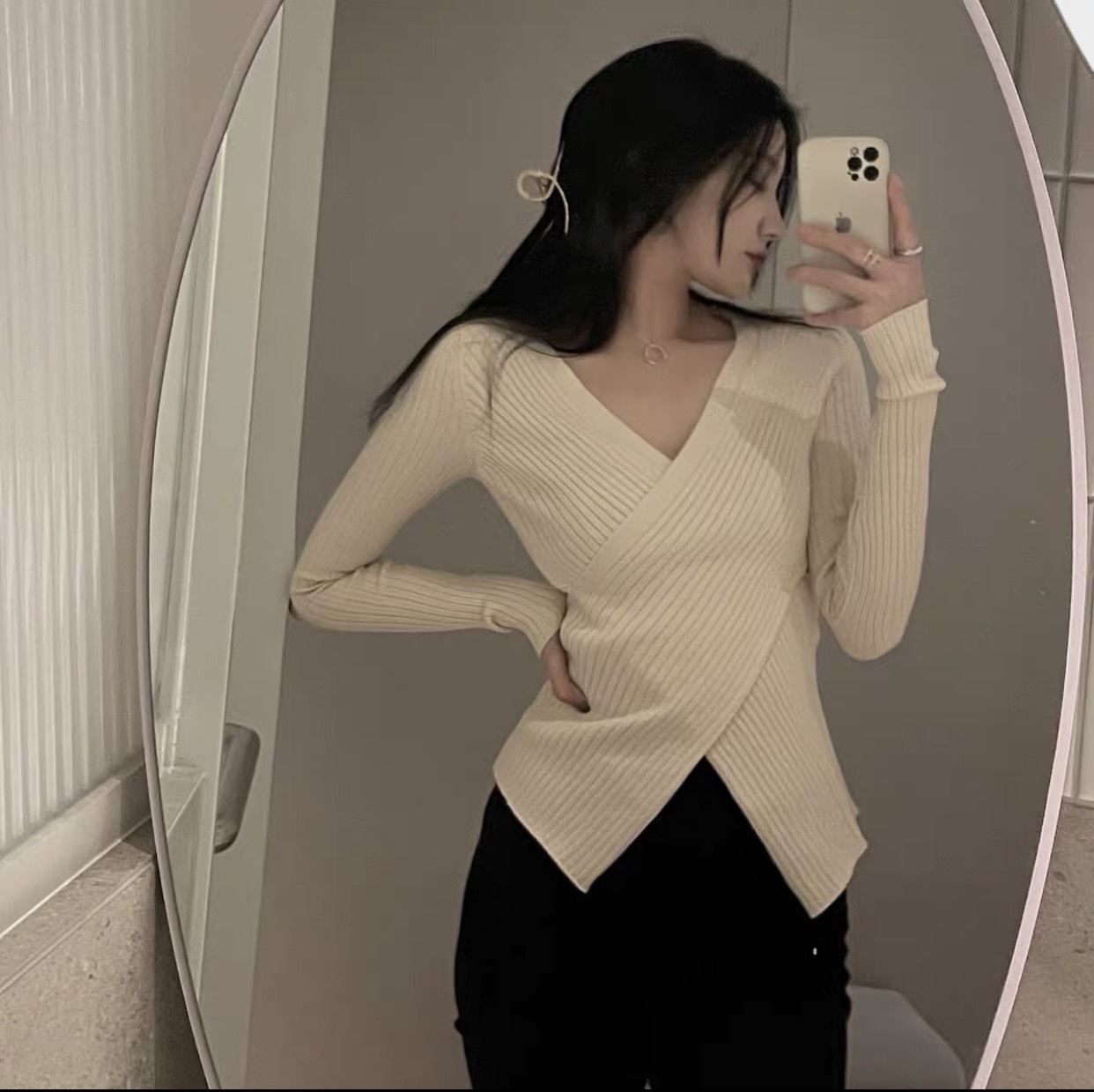 Áo Len Tăm Tay Dài Đan Vạt Chéo