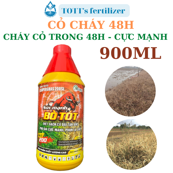 Thuốc diệt cỏ Bò Tót, diệt tận gốc cỏ trong 48h chai 900ml TOTT's fertilizer
