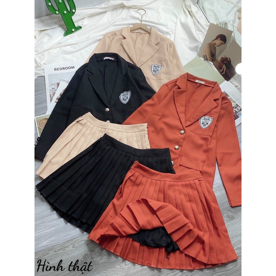 Sét áo vest + chân váy xếp ly ( có quần trong)