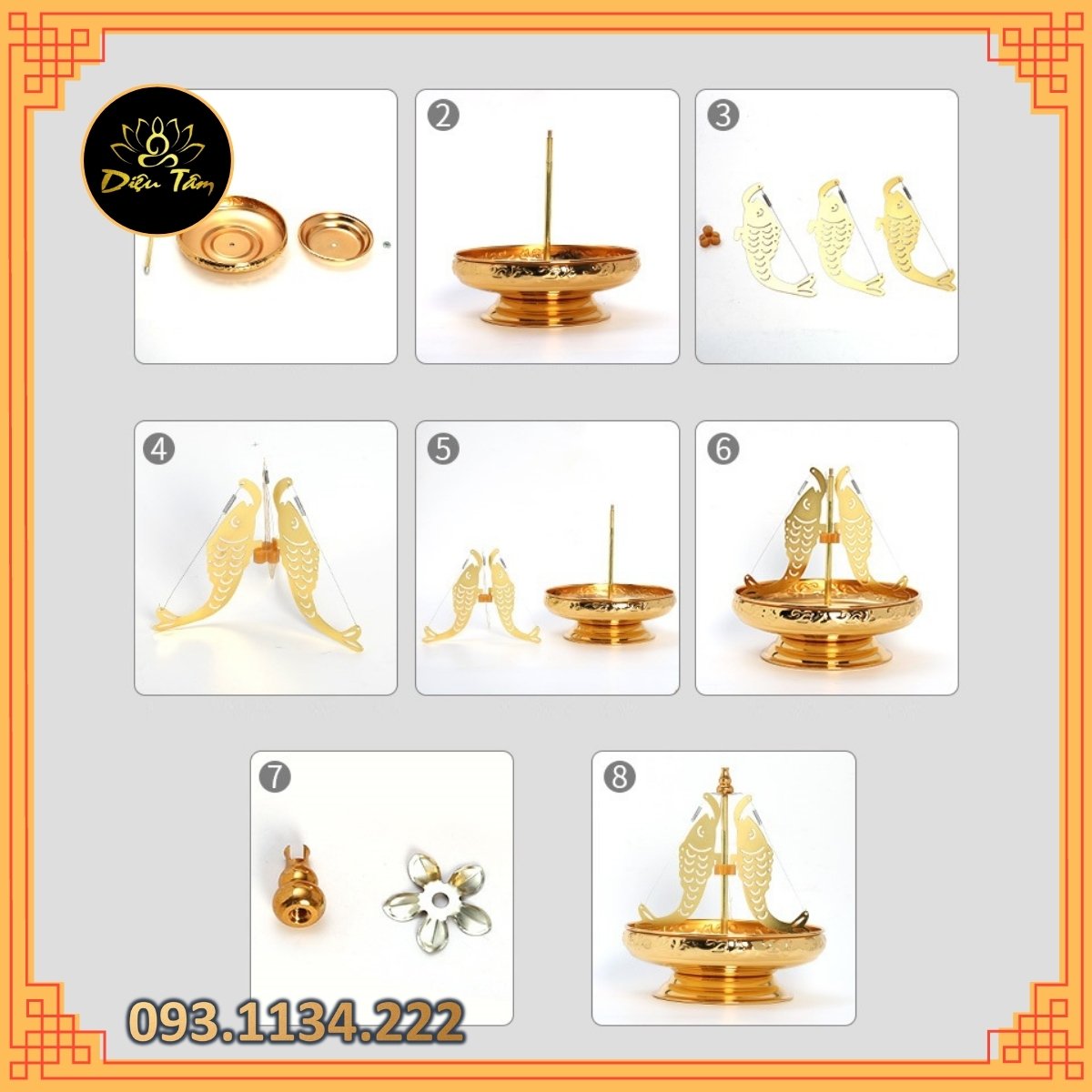 Đĩa đốt nhang trầm cá chép vàng