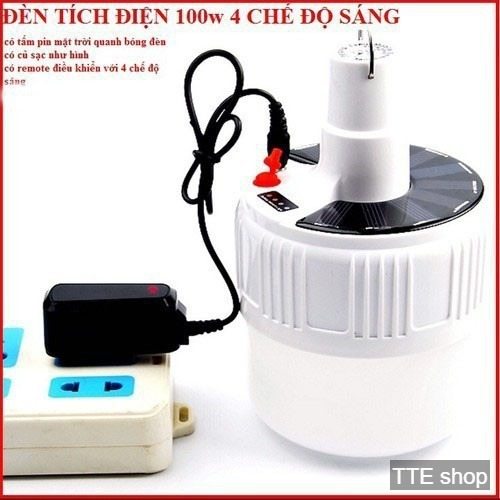 Bóng Đèn Led Tích Điện Năng Lượng Mặt Trờì 60w - Có Điều Khiển Từ Xa - 5 Chế Độ Sáng
