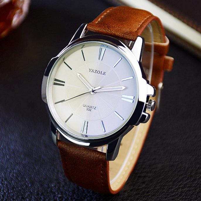 Đồng hồ nam dây da Yazole 332 (Trắng)