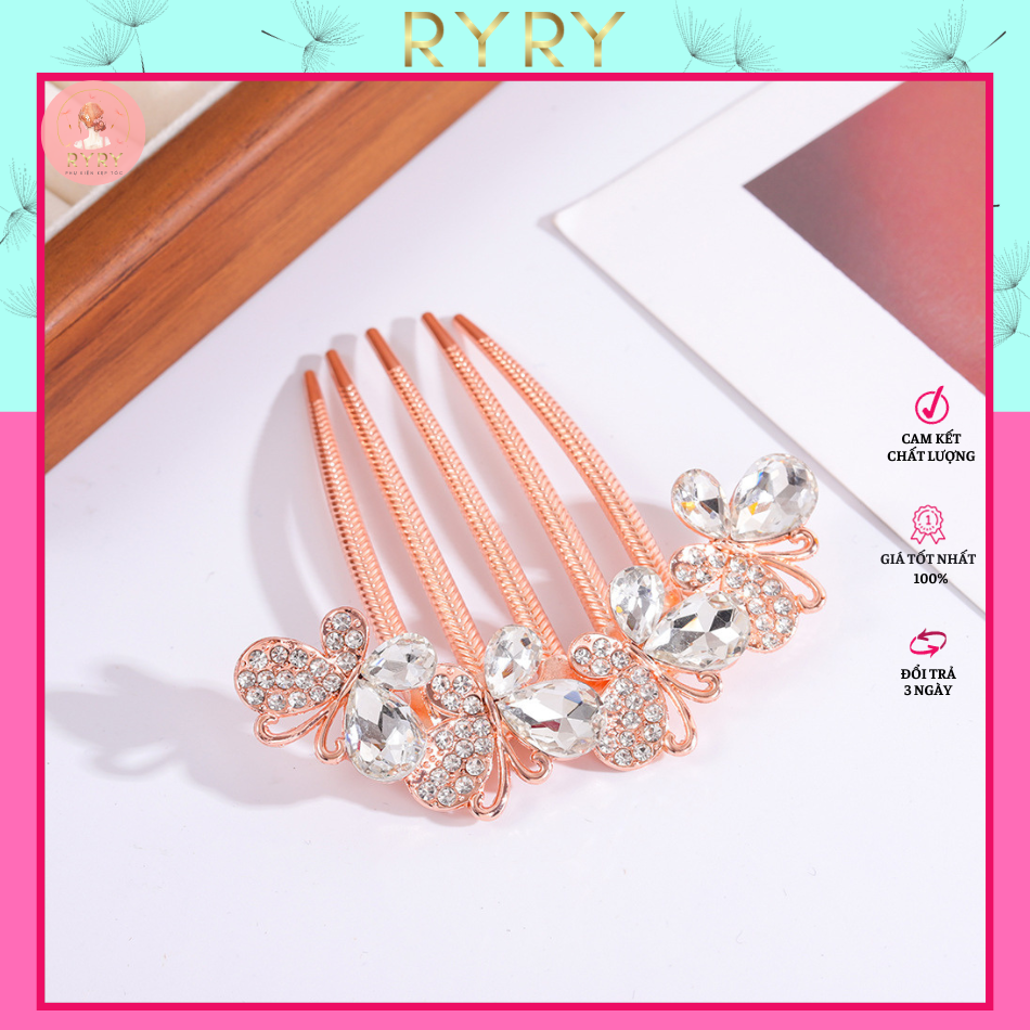 Lược Cài Tóc Đính Đá Hình Bướm Xinh Xắn