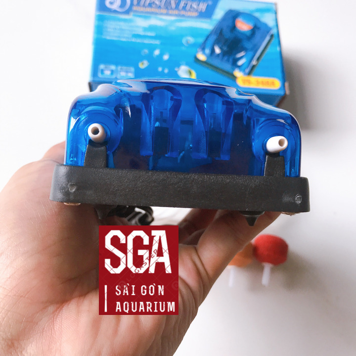 Máy oxy VipSun,sobo 2 Vòi 5w Kèm 2m dây, 2 Sủi Cho Hồ Cá Cảnh Tặng 2 Van Chữ T vàng, 2 nối, 2 sủi sơ cua