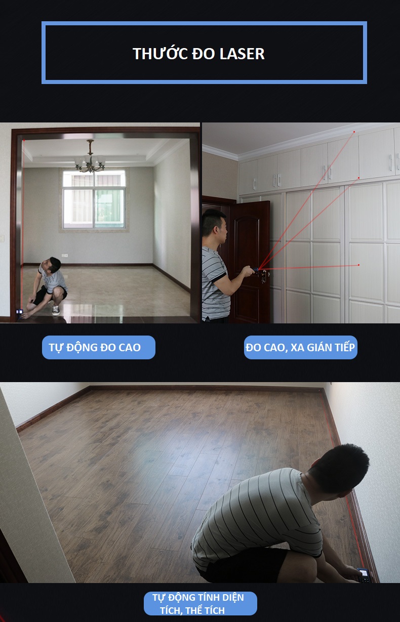 Thước điện tử, Máy đo khoảng cách bằng tia Laser Vi-60m, Thương hiệu VCHON, Chính xác tuyệt đối.