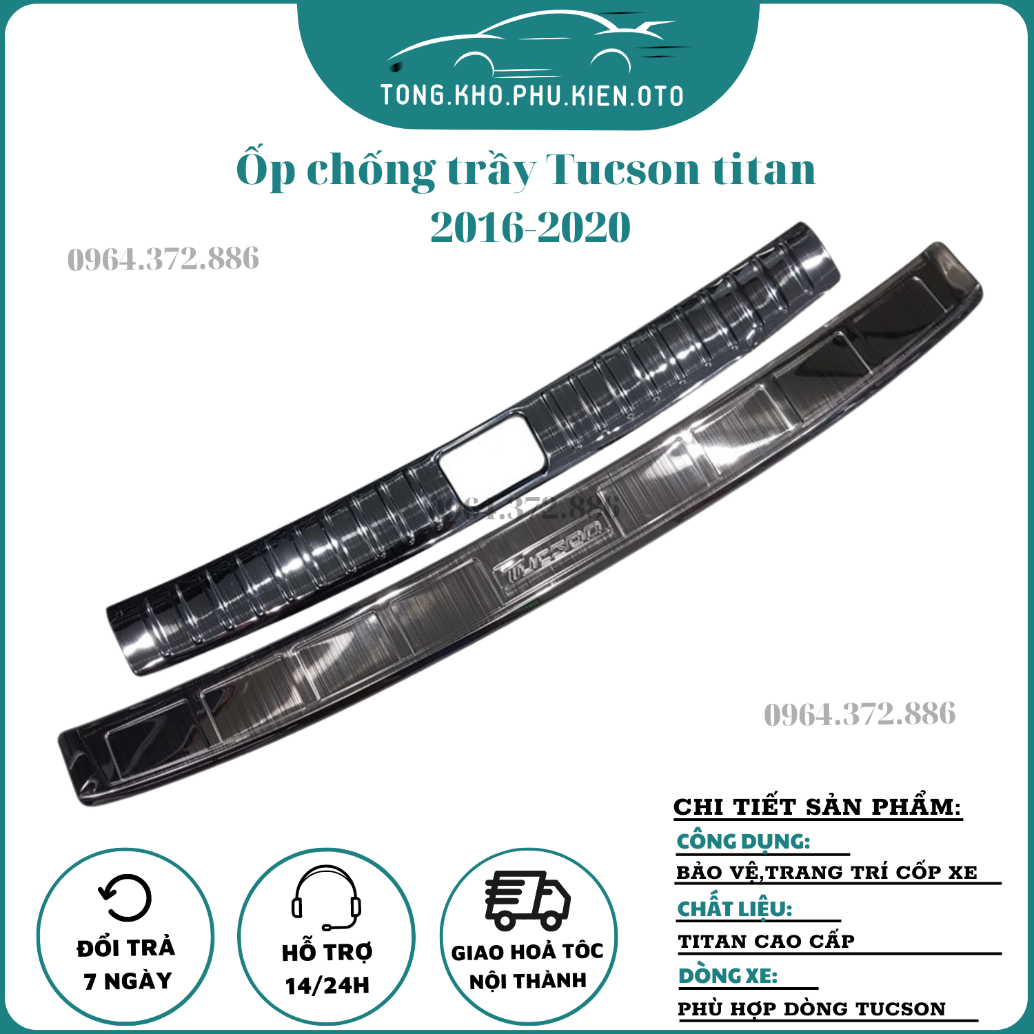 Ốp chống trầy cốp trong, ngoài xe Hyundai Tucson 2016 - 2028 chất liệu titan cao cấp