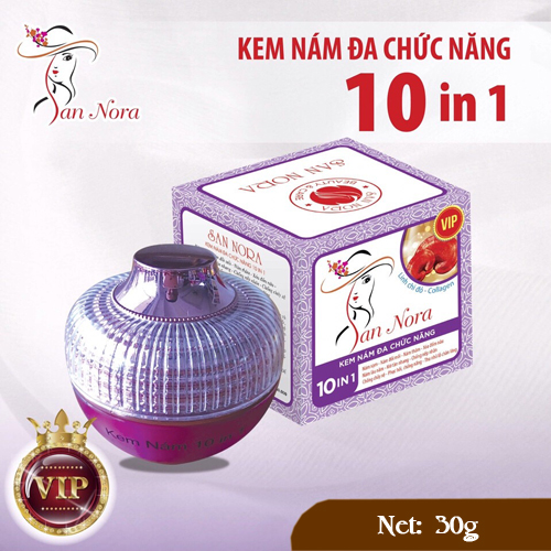 Kem Nám, Tàn Nhang, Chống Nắng Đa Chức Năng San Nora 10 Tác Dụng Dưỡng Chất Collagen Và Linh Chi Đỏ (30g)