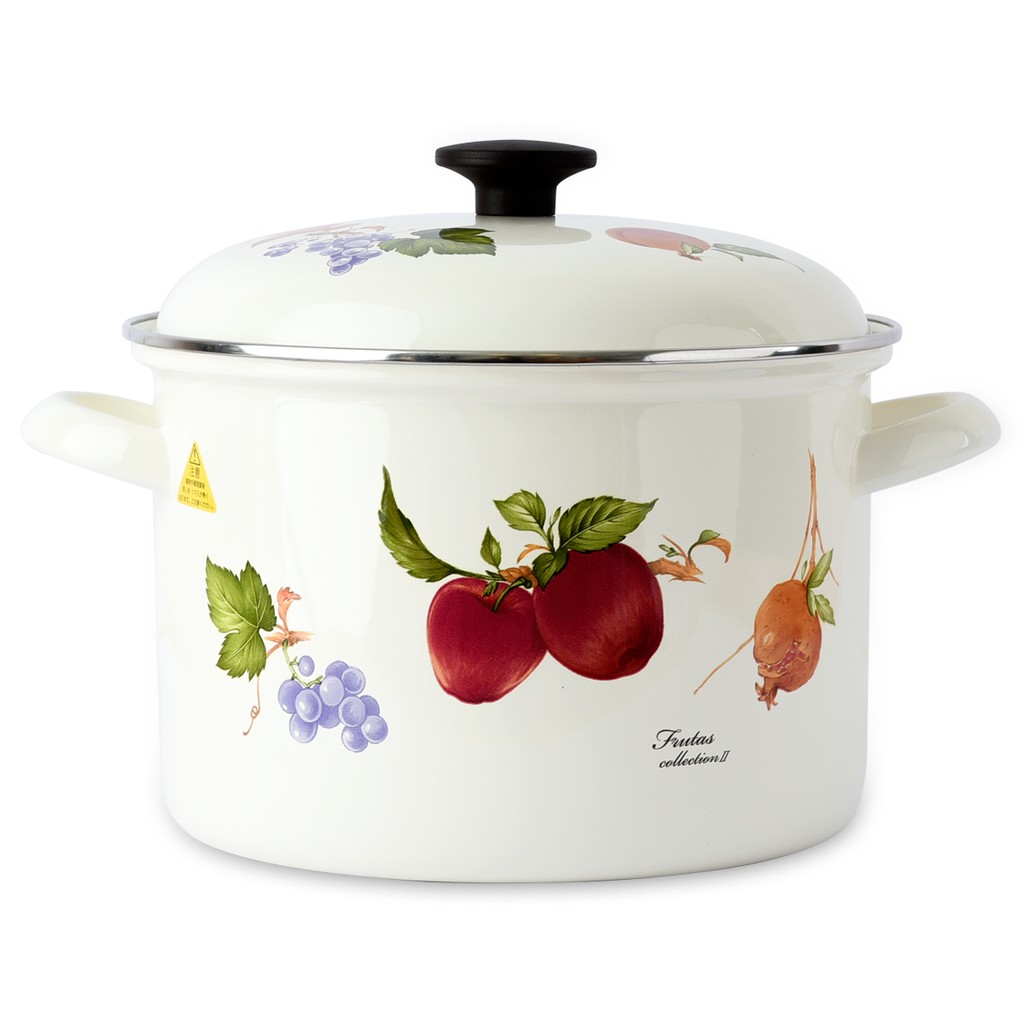 Nồi tráng men cao cấp Nhật Bản Fujihoro hoa văn trái cây , nhập khẩu Thái Lan , bảo hành 2 năm , dùng được bếp từ( 16cm / 18cm / 20cm / 20cm DW )