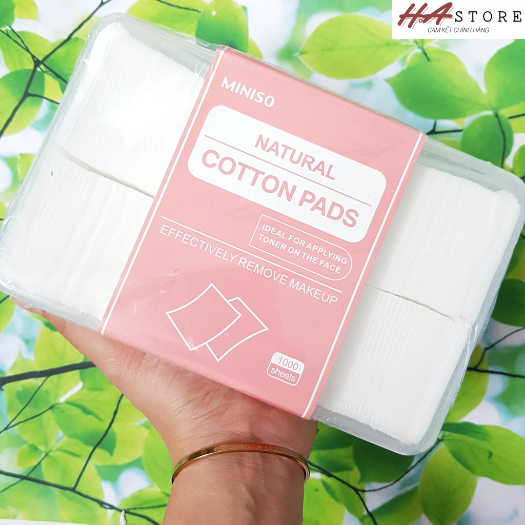 Bông Tẩy Trang Miniso Natural Cotton Pads 1000 miếng nội địa Nhật Cotton 3 lớp làm sạch da